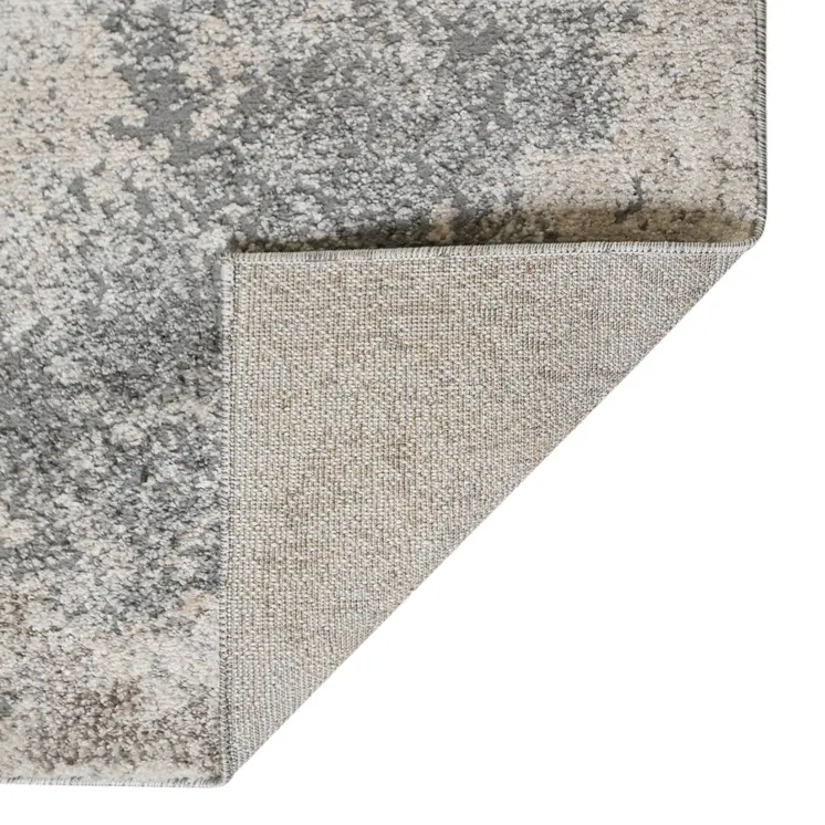 8' Cream and Gray Abstract Power Loom Runner Rug