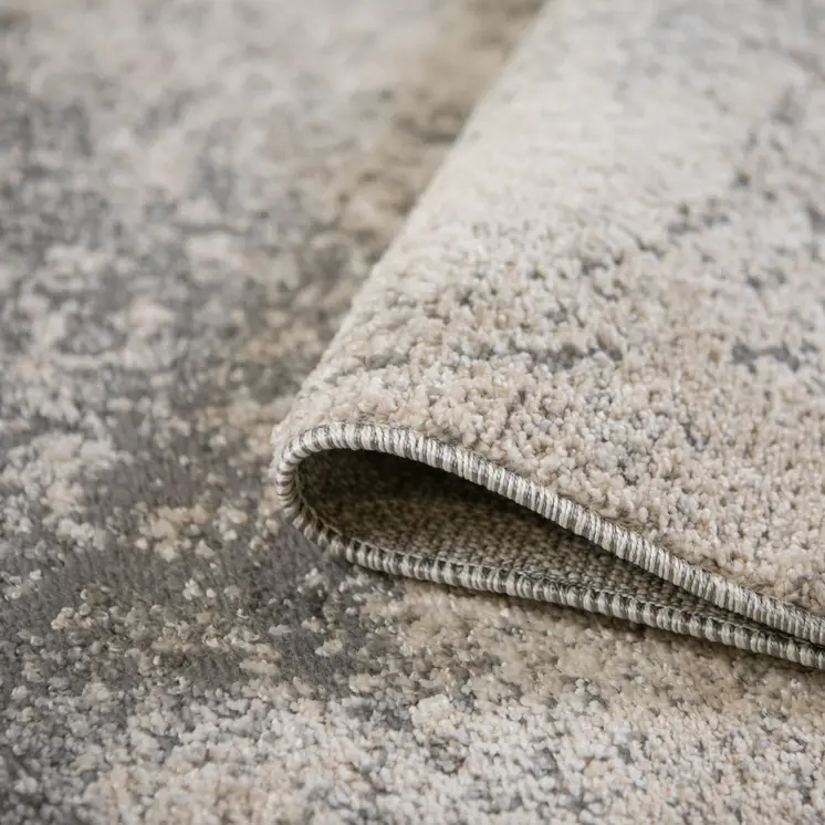 8' Cream and Gray Abstract Power Loom Runner Rug