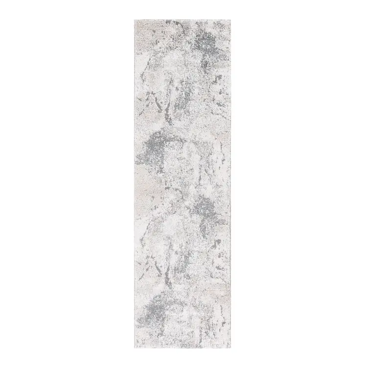 8' Cream and Gray Abstract Power Loom Runner Rug