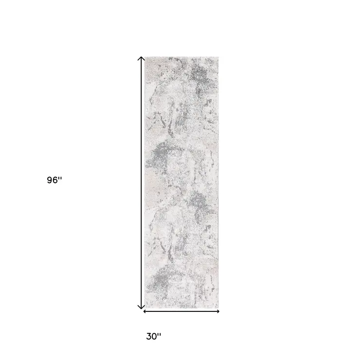 8' Cream and Gray Abstract Power Loom Runner Rug