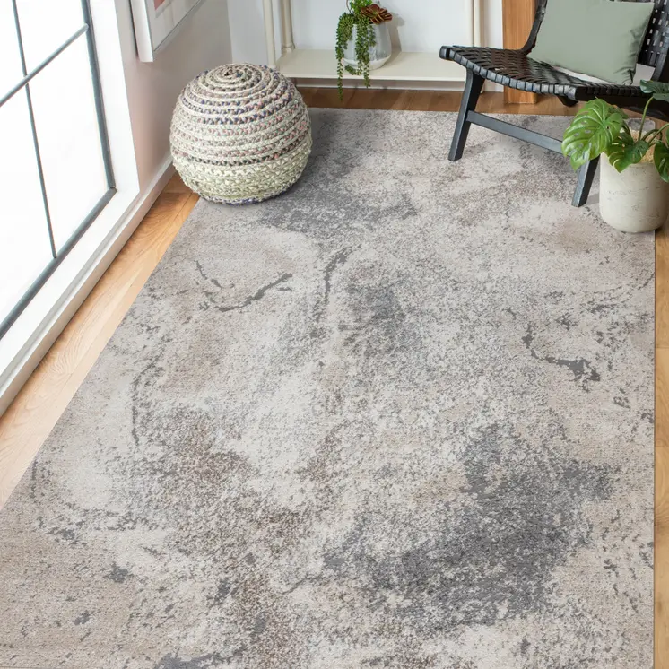 5' X 8' Cream and Gray Abstract Power Loom Area Rug