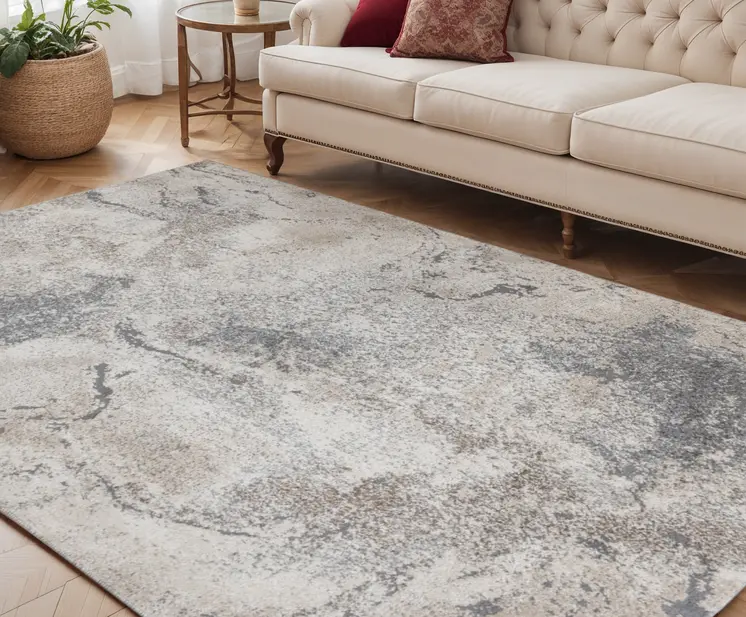 5' X 8' Cream and Gray Abstract Power Loom Area Rug