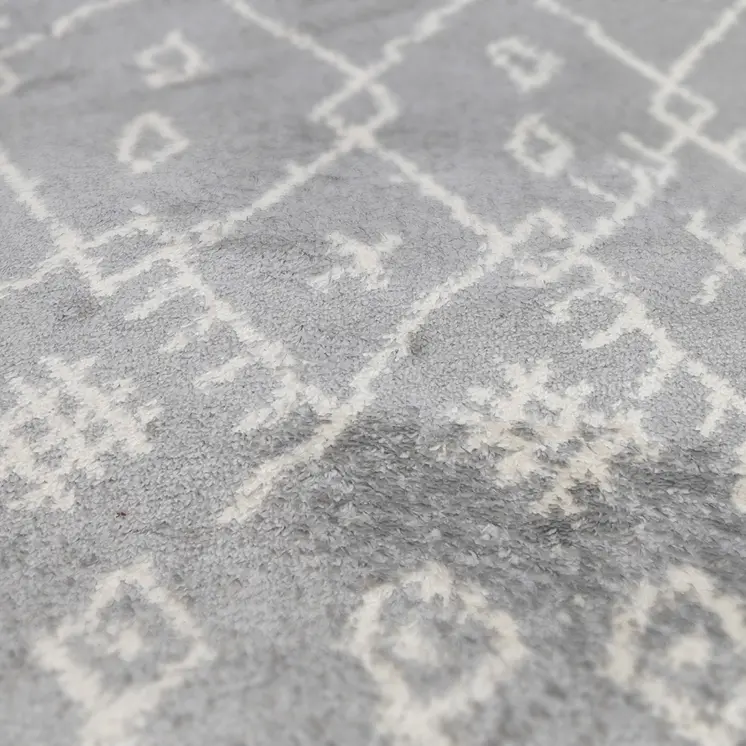 5' X 8' Gray and Ivory Geometric Shag Area Rug