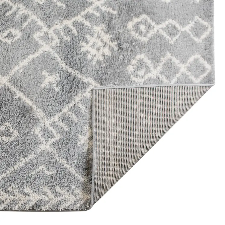 5' X 8' Gray and Ivory Geometric Shag Area Rug
