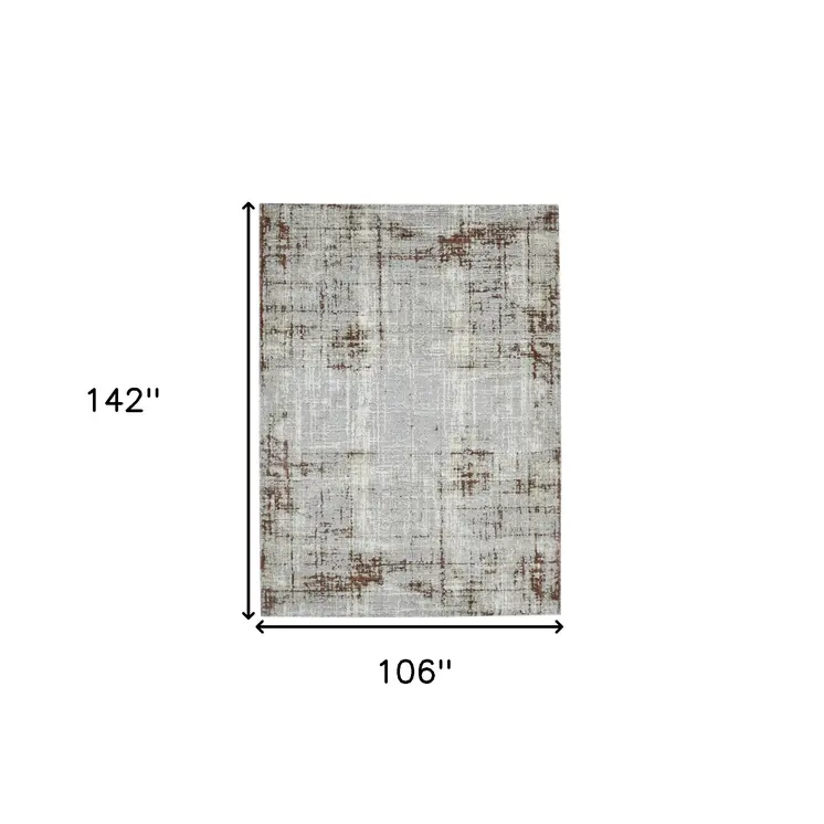 9' X 12' Ivory Gray And Red Abstract Area Rug