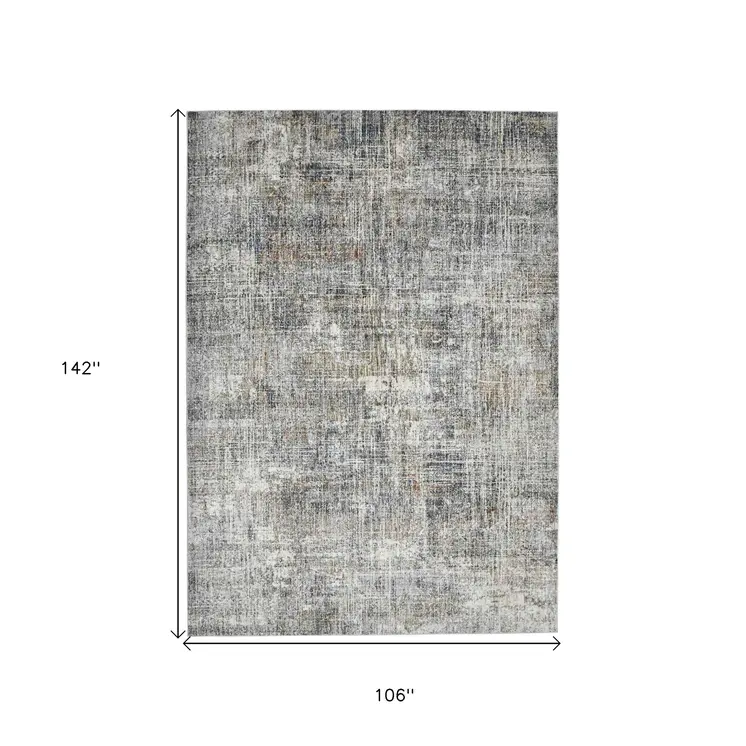 9' X 12' Ivory Gray And Orange Abstract Area Rug