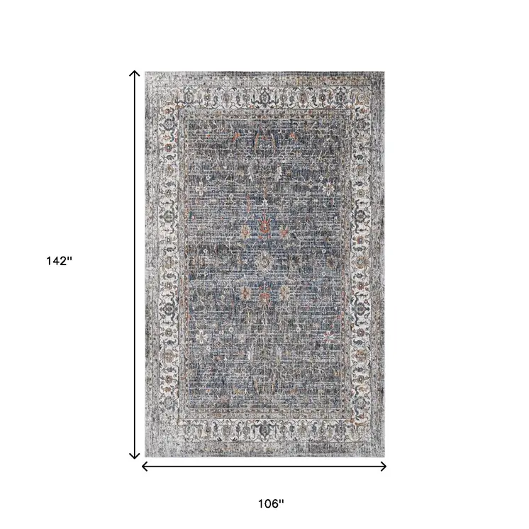 9' X 12' Ivory Charcoal And Brick Red Oriental Area Rug