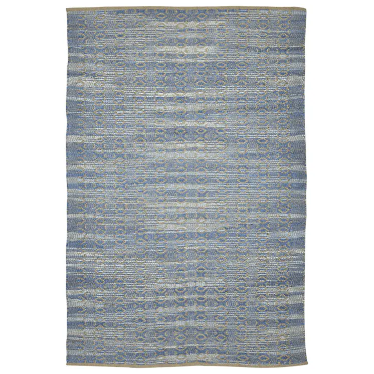 8' X 10' Tan And Blue Jute Geometric Flatweave Handmade Area Rug