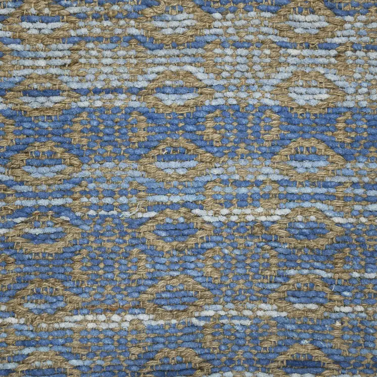 8' X 10' Tan And Blue Jute Geometric Flatweave Handmade Area Rug