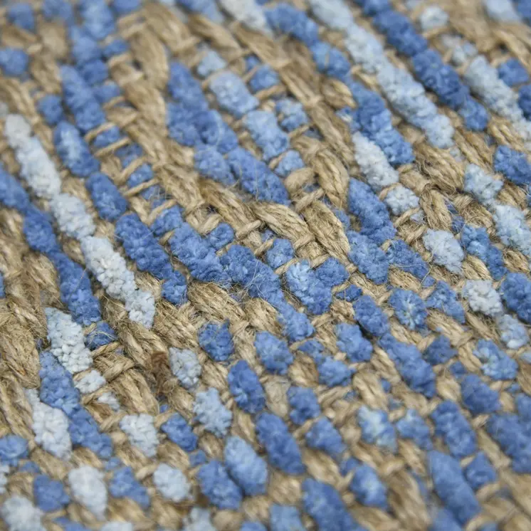 8' X 10' Tan And Blue Jute Geometric Flatweave Handmade Area Rug