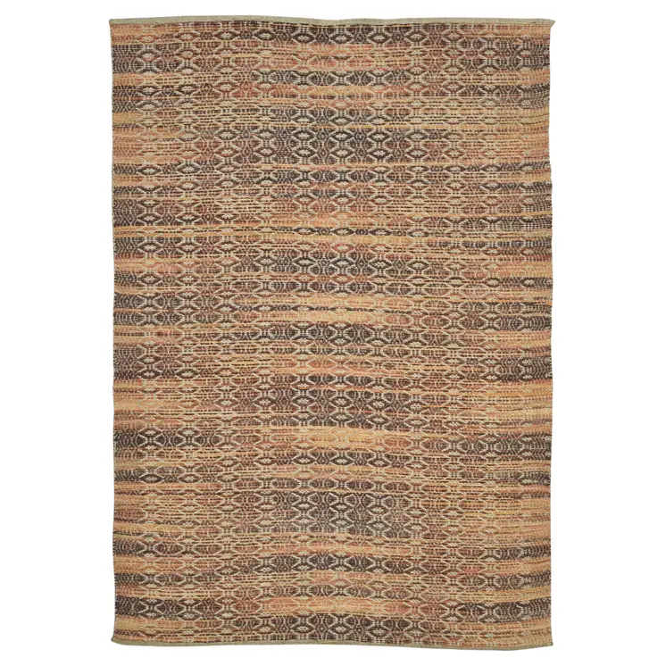 5' X 8' Tan And Red Jute Geometric Flatweave Handmade Area Rug