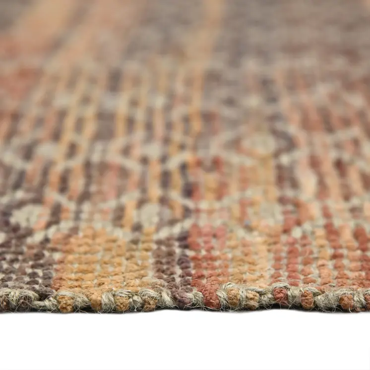 5' X 8' Tan And Red Jute Geometric Flatweave Handmade Area Rug