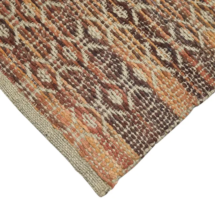 5' X 8' Tan And Red Jute Geometric Flatweave Handmade Area Rug