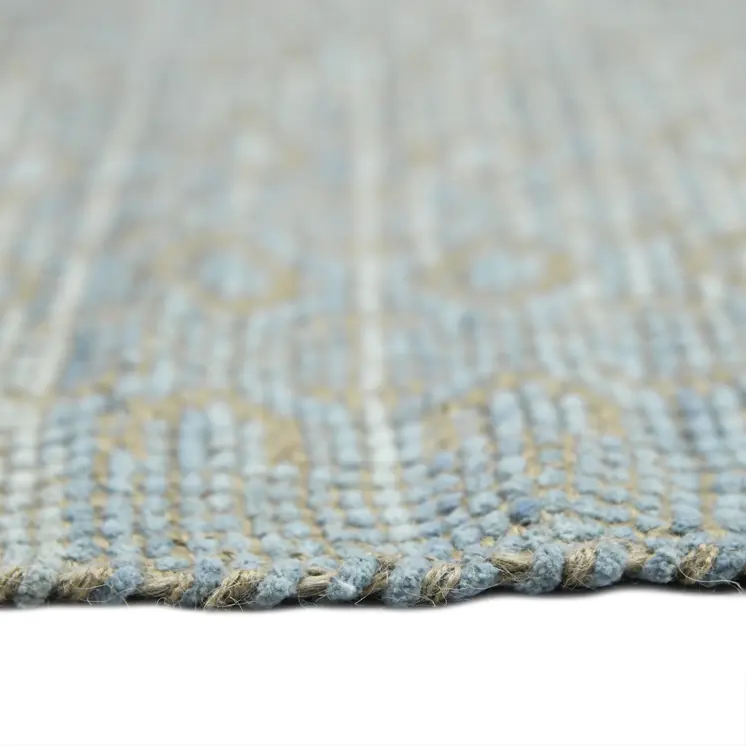 5' X 8' Light Blue And Tan Jute Geometric Flatweave Handmade Area Rug