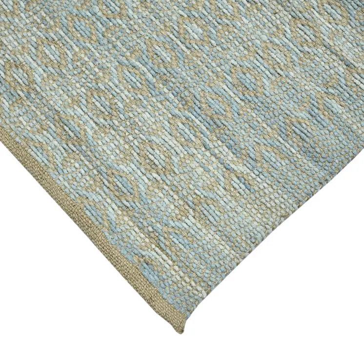 8' X 10' Light Blue And Tan Jute Geometric Flatweave Handmade Area Rug