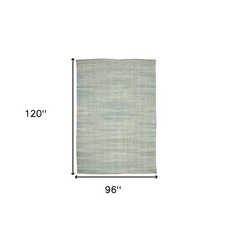 8' X 10' Light Blue And Tan Jute Geometric Flatweave Handmade Area Rug