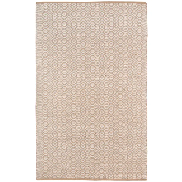 5' X 8' White And Tan Jute Geometric Flatweave Handmade Area Rug