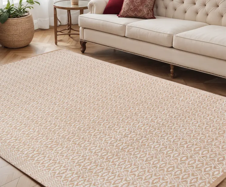 5' X 8' White And Tan Jute Geometric Flatweave Handmade Area Rug