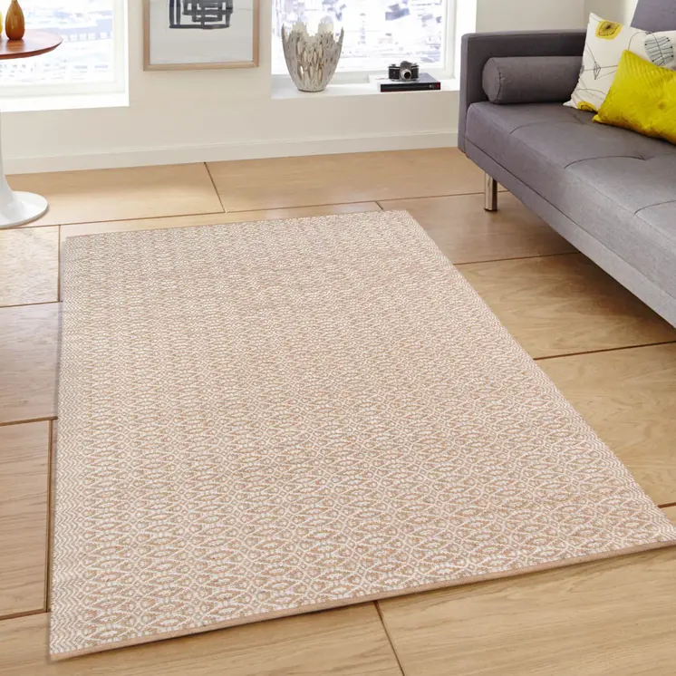 5' X 8' White And Tan Jute Geometric Flatweave Handmade Area Rug