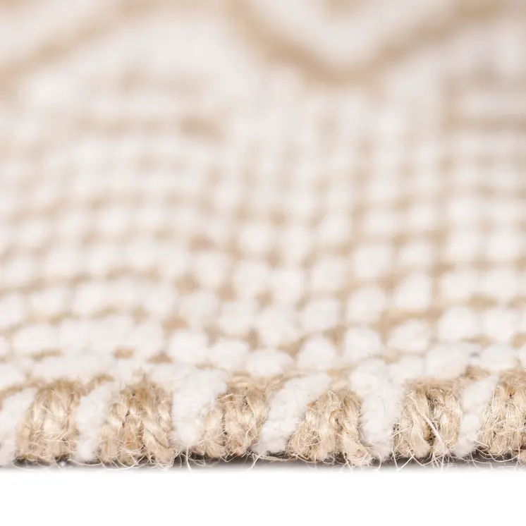 5' X 8' White And Tan Jute Geometric Flatweave Handmade Area Rug