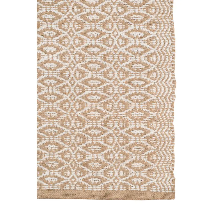 5' X 8' White And Tan Jute Geometric Flatweave Handmade Area Rug