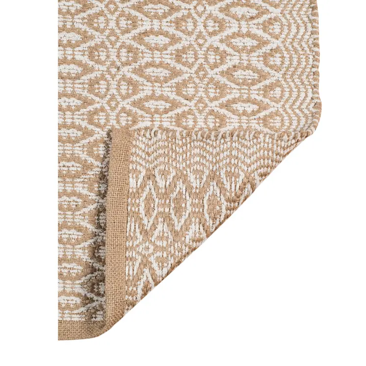 5' X 8' White And Tan Jute Geometric Flatweave Handmade Area Rug