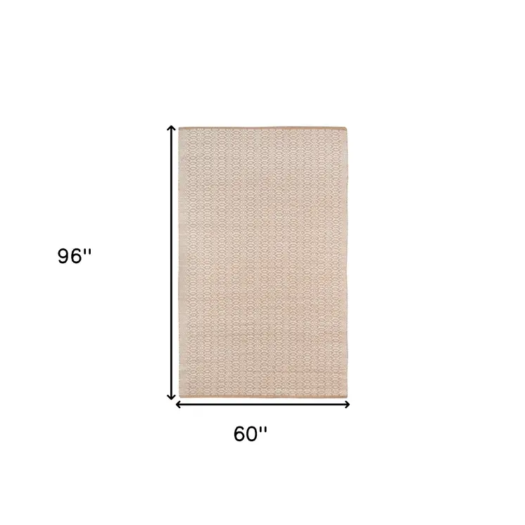 5' X 8' White And Tan Jute Geometric Flatweave Handmade Area Rug