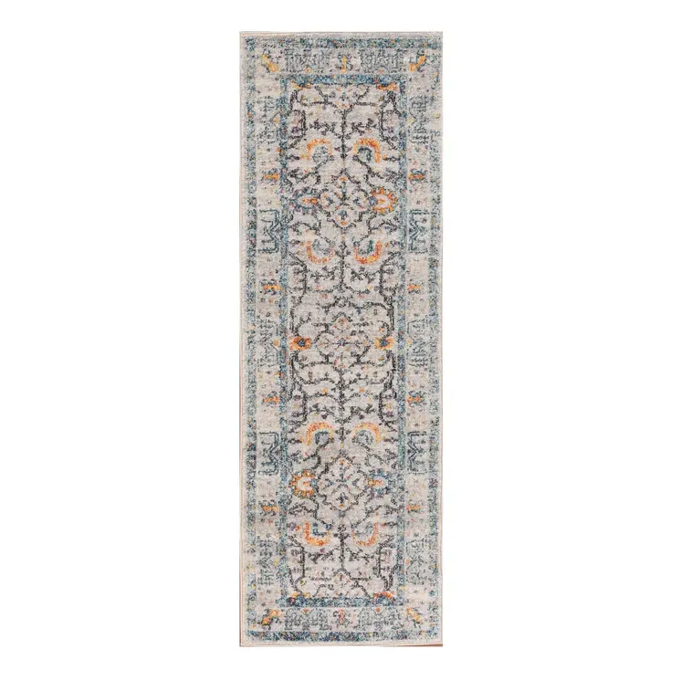 8' Yellow And Ivory Oriental Indoor Outdoor Runner Rug