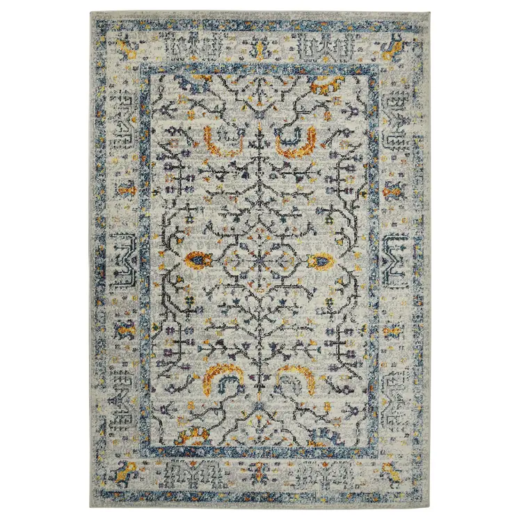 5' X 7' Yellow and Ivory Southwestern Stain Resistant Indoor Outdoor Area Rug