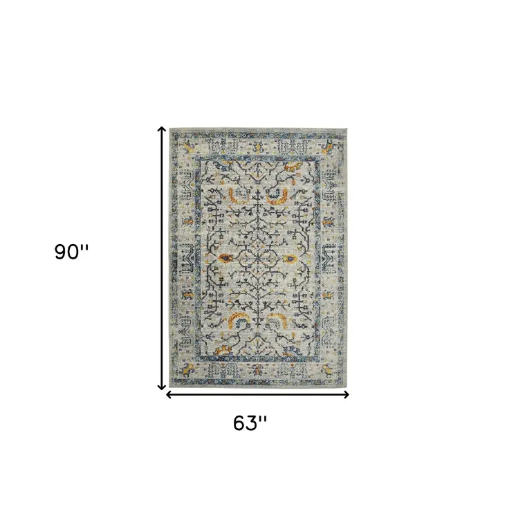 5' X 7' Yellow and Ivory Southwestern Stain Resistant Indoor Outdoor Area Rug