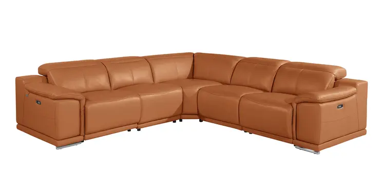 Camel Italian Leather Modular L Shaped Five Piece Corner Sectional