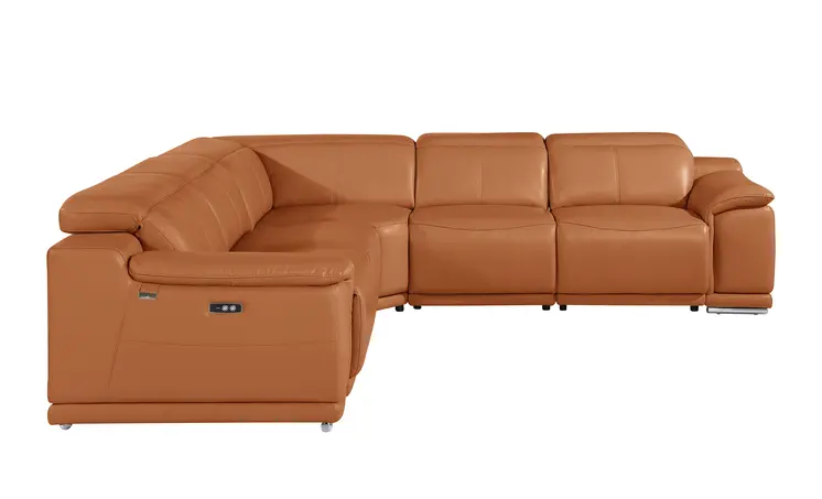 Camel Italian Leather Modular L Shaped Five Piece Corner Sectional
