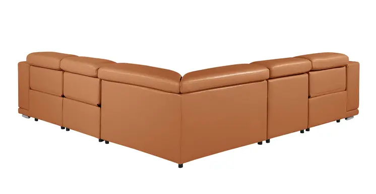 Camel Italian Leather Modular L Shaped Five Piece Corner Sectional