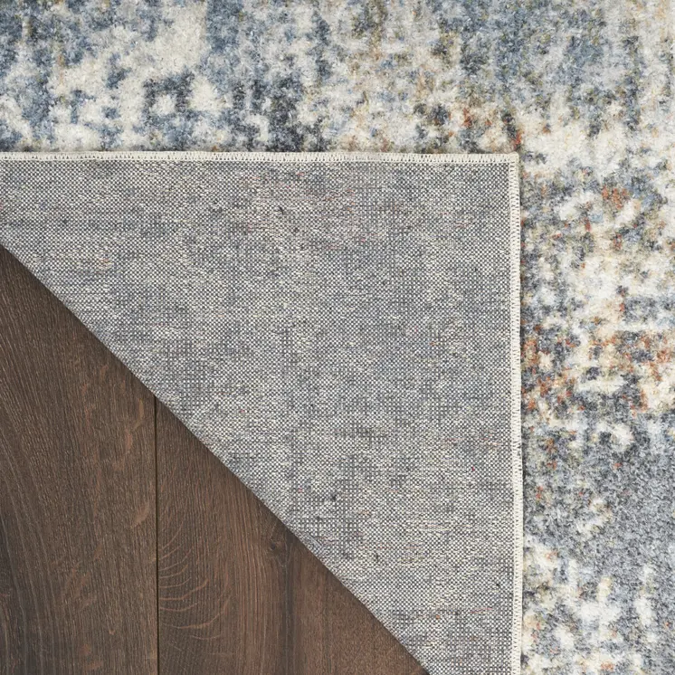 12' Ivory Blue And Brown Abstract Distressed Runner Rug