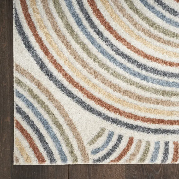 12' Blue And Ivory Abstract Washable Runner Rug