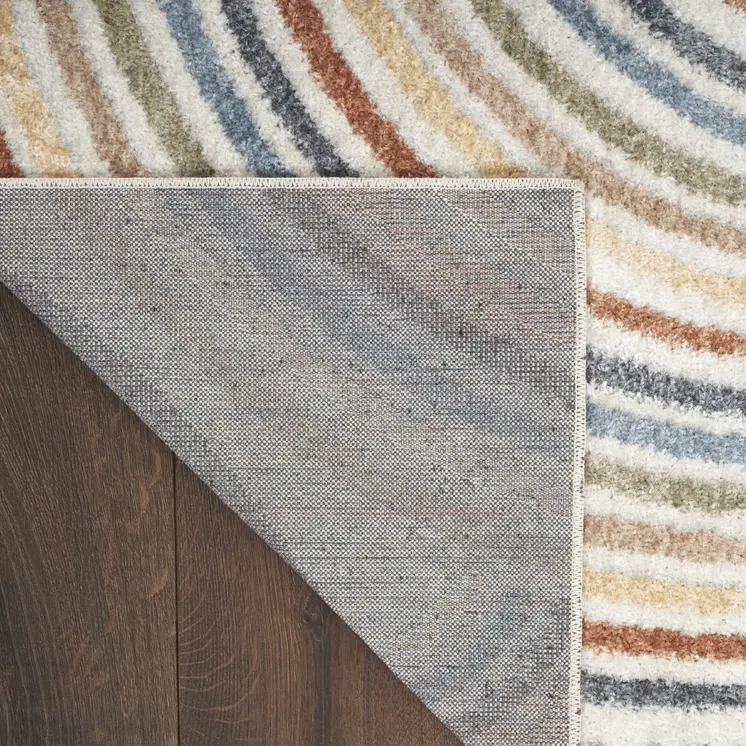 12' Blue And Ivory Abstract Washable Runner Rug