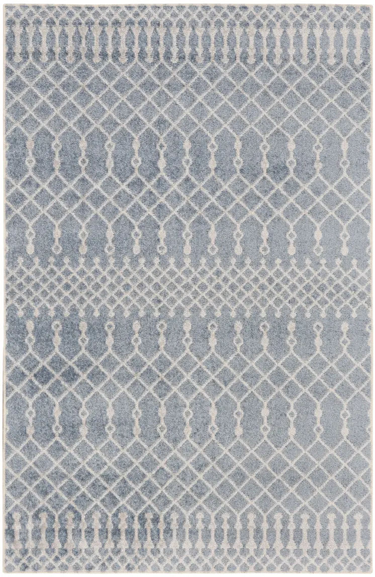 3' X 5' Blue and Ivory Abstract Power Loom Washable Area Rug
