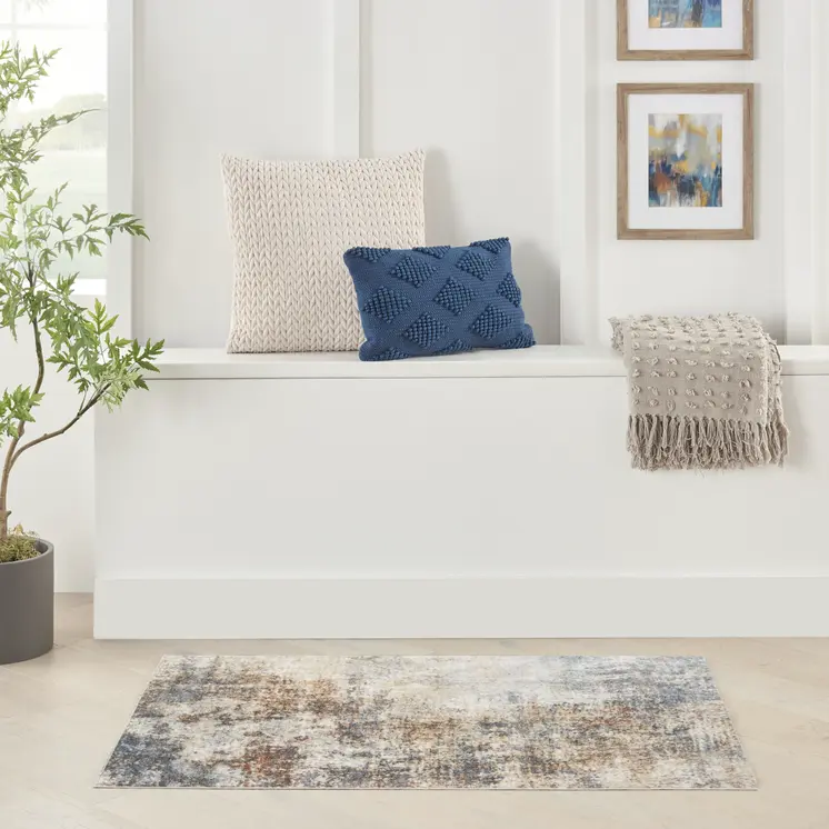 3' X 5' Blue And Ivory Moroccan Washable Area Rug