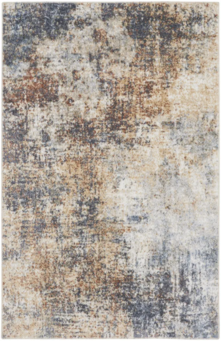 3' X 5' Blue And Ivory Moroccan Washable Area Rug