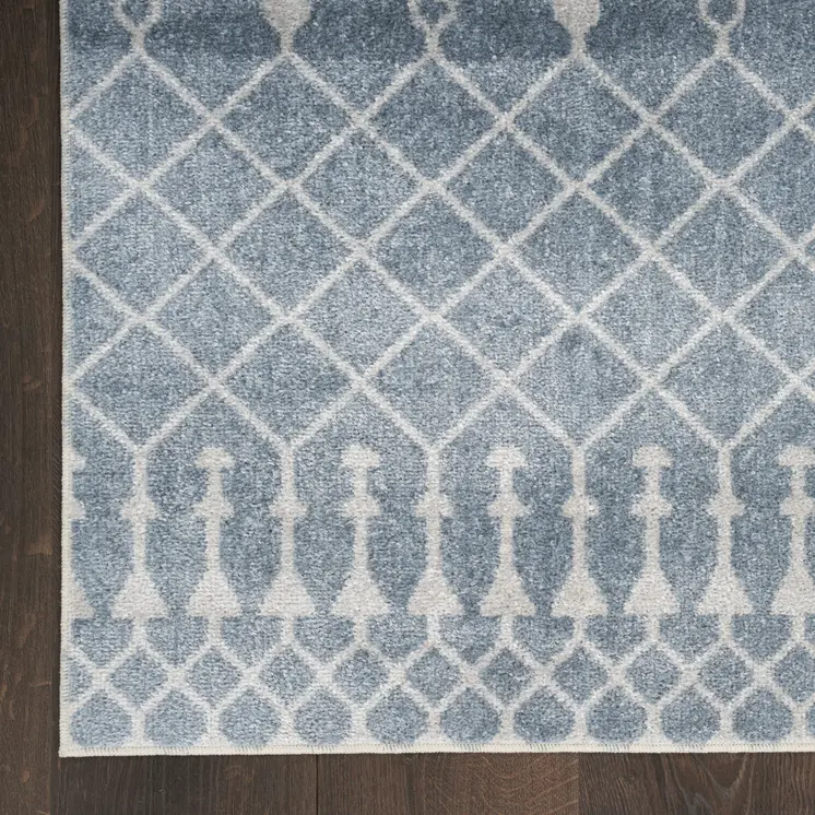 3' X 5' Blue and Ivory Abstract Power Loom Washable Area Rug