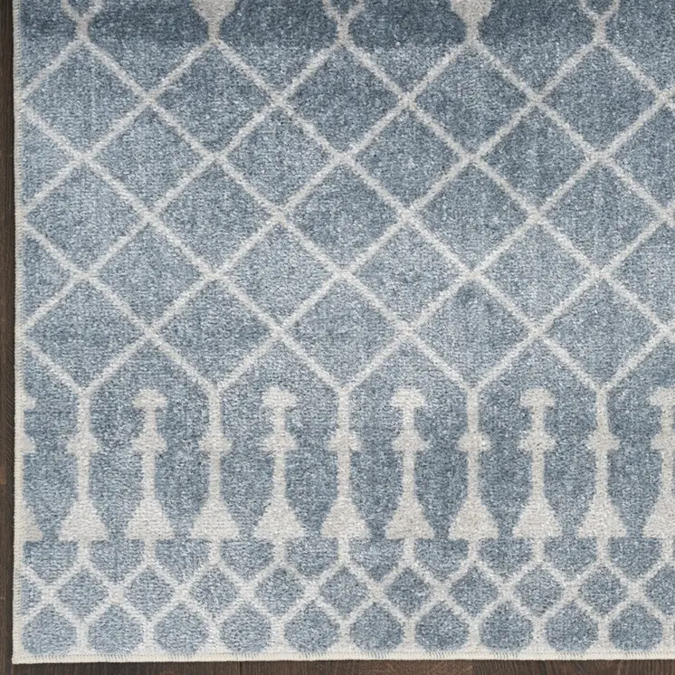 4' X 6' Blue and Ivory Abstract Power Loom Washable Area Rug