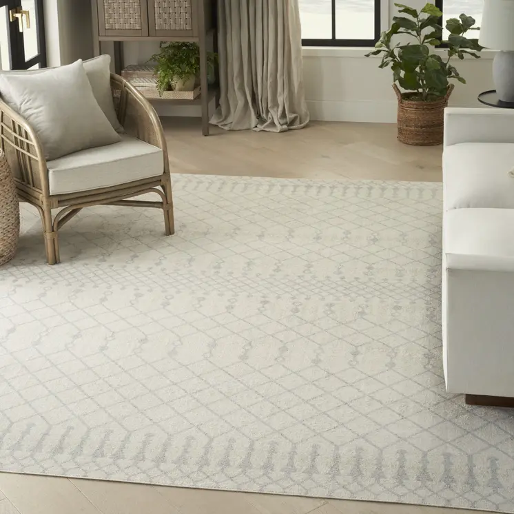 4' X 6' Blue and Ivory Abstract Power Loom Washable Area Rug
