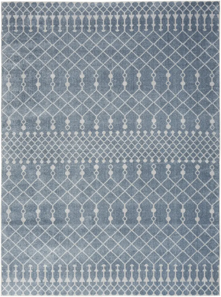 7' X 9' Blue and Ivory Abstract Power Loom Washable Area Rug