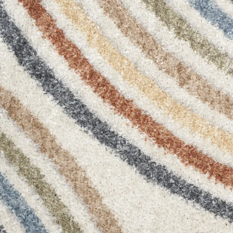 7' X 9' Ivory Blue And Brown Geometric Washable Area Rug