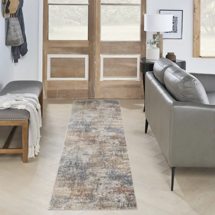 8' Cream Abstract Runner Rug