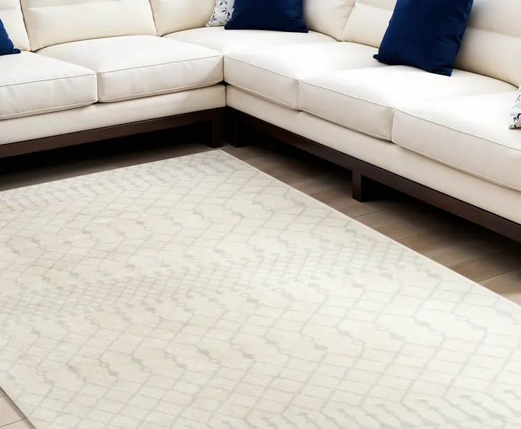8' X 10' Blue and Ivory Abstract Power Loom Washable Area Rug