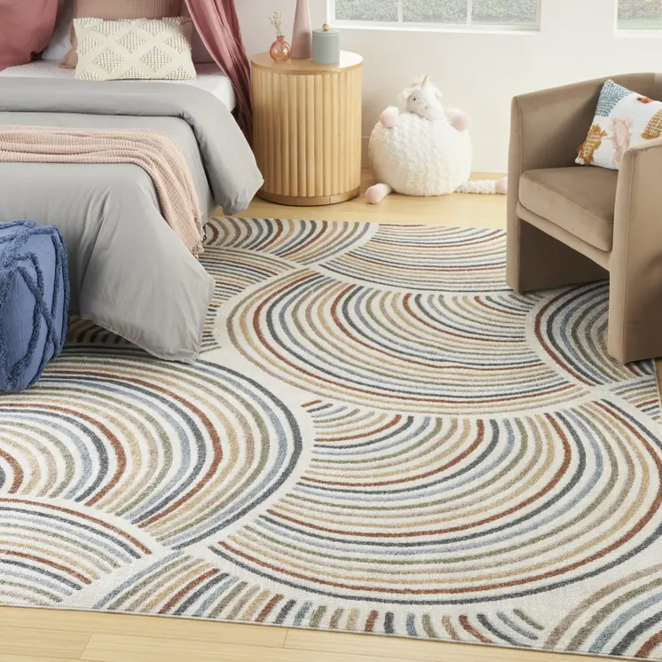 8' X 10' Blue and Ivory Abstract Power Loom Washable Area Rug