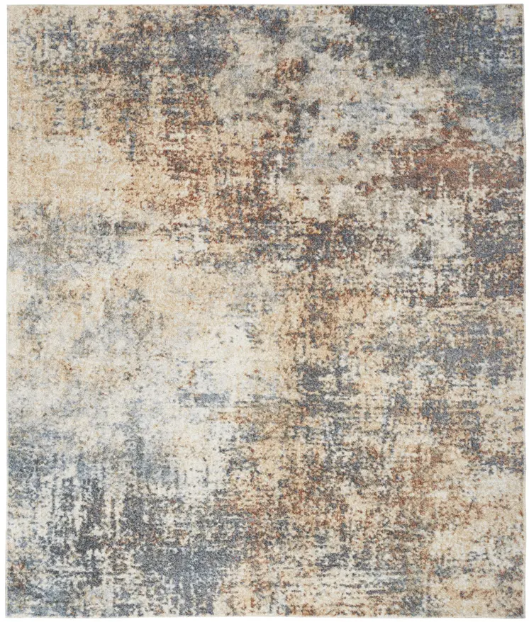 9' X 12' Blue And Ivory Abstract Distressed Washable Area Rug