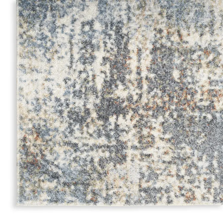 9' X 12' Blue And Ivory Abstract Distressed Washable Area Rug