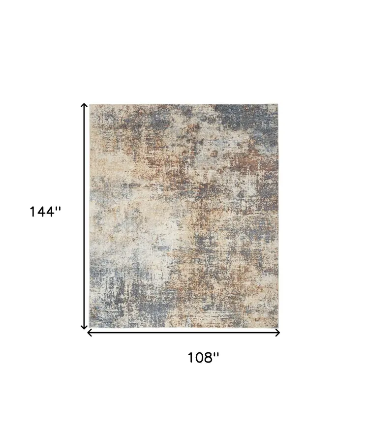 9' X 12' Blue And Ivory Abstract Distressed Washable Area Rug
